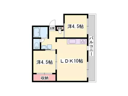 ドミールサニー君影2号棟(2LDK/3階)の間取り写真