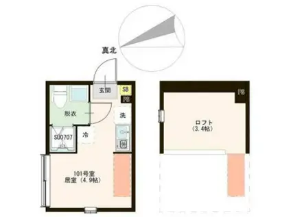 URBAN TERRACE ときわ台(ワンルーム/1階)の間取り写真