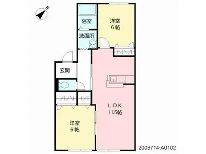 モンパルク上南部 (2LDK/1階)の間取り写真