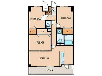 メゾンほおづきI(3LDK/8階)の間取り写真