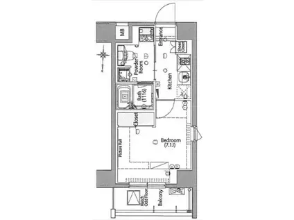 プレセダンヒルズ三ノ輪(1K/7階)の間取り写真