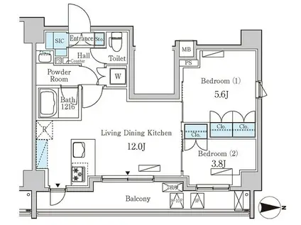 オープンブルーム東日本橋(2LDK/8階)の間取り写真