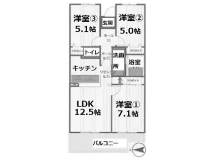 アクティ目黒駅前2号棟 8階(3LDK/8階)の間取り写真