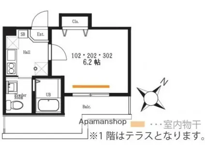 ハーミットクラブハウス根岸IV(1K/3階)の間取り写真