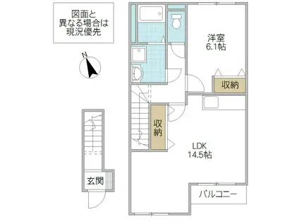 グランディール田彦(1LDK/2階)の間取り写真