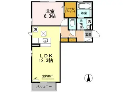 阿武隈急行 角田駅 徒歩18分 2階建 築12年(1LDK/1階)の間取り写真