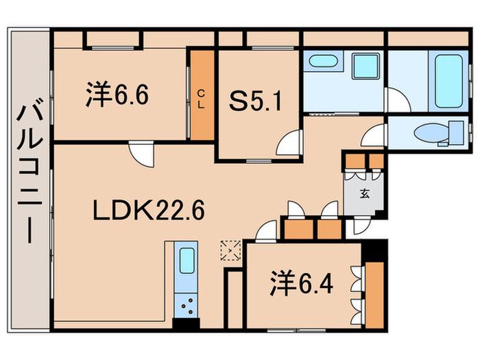 HILL SIDE GARDEN(2SLDK/3階)の間取り写真