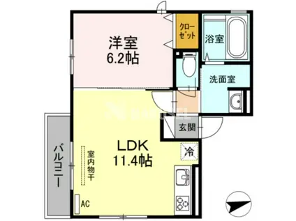 UMEETOLIVE(1LDK/2階)の間取り写真