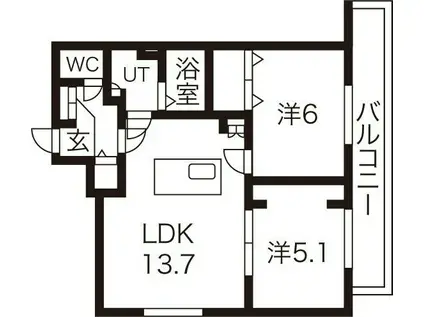 コンサップ円山公園(2LDK/2階)の間取り写真