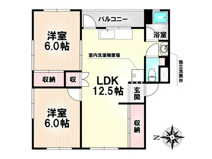 成川ビル第一館(2LDK/2階)の間取り写真