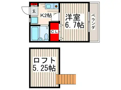 ビジョンA(1K/2階)の間取り写真