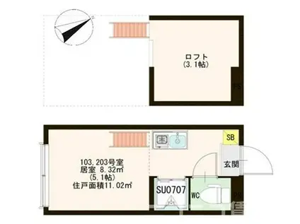 フルプレジャー(ワンルーム/1階)の間取り写真