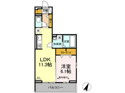 オレオール中央通(1LDK/3階)の間取り写真