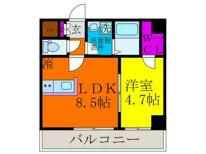 パーラム豊津(1LDK/2階)の間取り写真