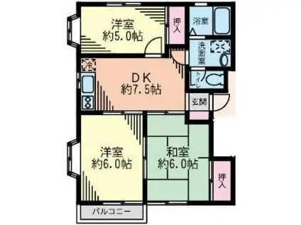 ハイツグリーンヒル(3DK/1階)の間取り写真