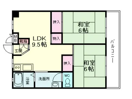 大開厚生年金3号棟(2LDK/4階)の間取り写真