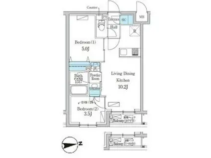 デュオフラッツ千歳船橋(2LDK/3階)の間取り写真