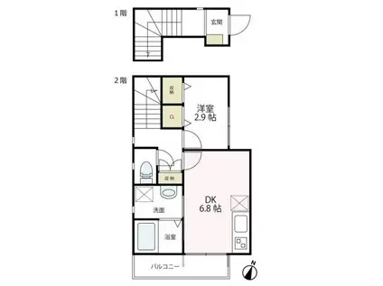 カーサ西鶴間(1DK/2階)の間取り写真
