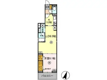 オークツリー302(1LDK/3階)の間取り写真