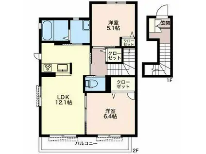 ソレイユ垂水B(2LDK/2階)の間取り写真