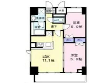 渡幸ベルメゾン五橋(2LDK/12階)の間取り写真