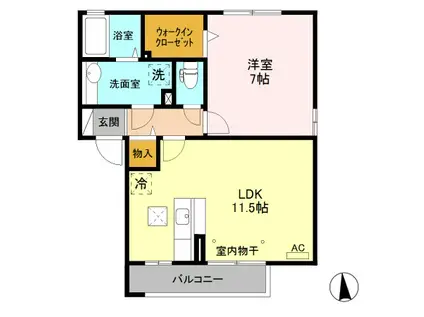 グラディオンB 西城南(1LDK/1階)の間取り写真