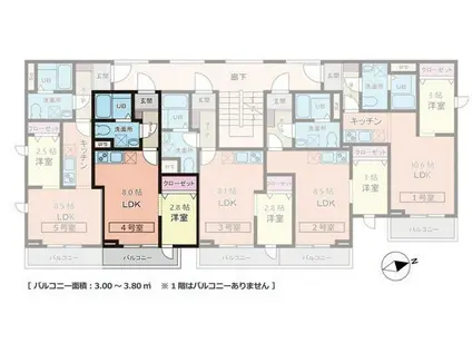 クレッセント台原(1LDK/2階)の間取り写真