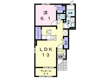 ポラリス・K2 C(1LDK/1階)の間取り写真