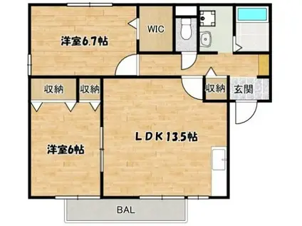 シャトレー平和 A棟 A(2LDK/2階)の間取り写真