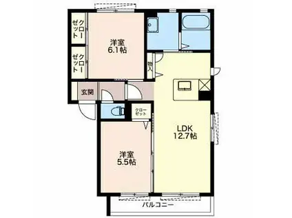 ジュネス(2LDK/2階)の間取り写真