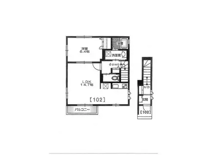 サニーハイム(1LDK/2階)の間取り写真