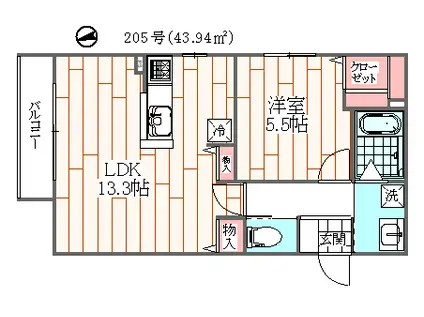 セレーナ(1LDK/2階)の間取り写真