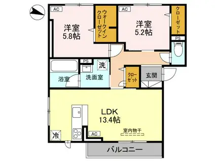 プリュニエ 201(2LDK/2階)の間取り写真