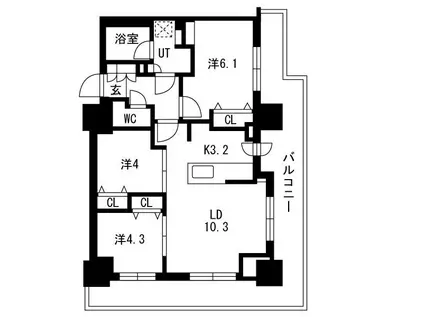 ファインシティ札幌ザ・タワー大通公園(3LDK/10階)の間取り写真