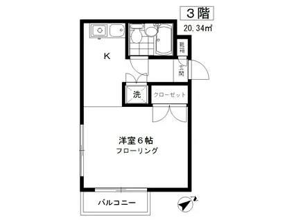 サングレイスK(1K/3階)の間取り写真