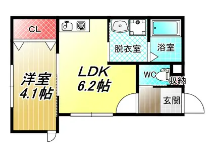 グランハイツ ウキジマ(1LDK/1階)の間取り写真