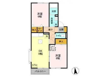 セジュール御堂の上(2DK/1階)の間取り写真