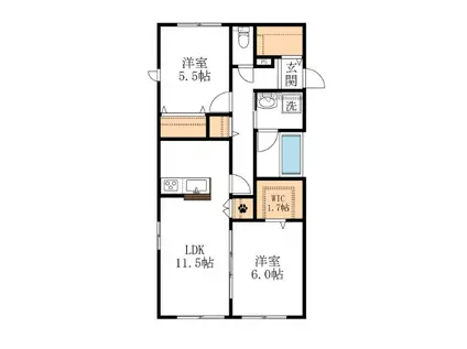 末長4丁目メゾン(2LDK/1階)の間取り写真