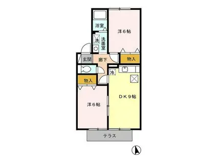 ぷらつとS・OKINO(2DK/2階)の間取り写真