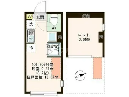 ハーモニーテラス平井VIII(ワンルーム/2階)の間取り写真