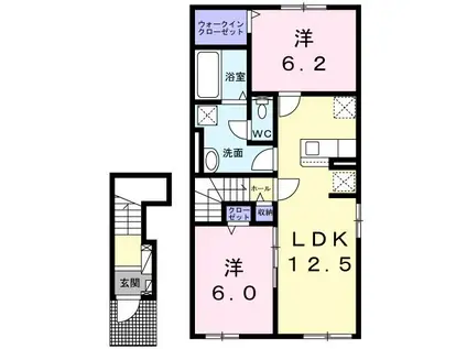 ブルー クレール II(2LDK/2階)の間取り写真