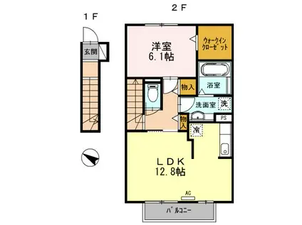アルカディアA(1LDK/2階)の間取り写真
