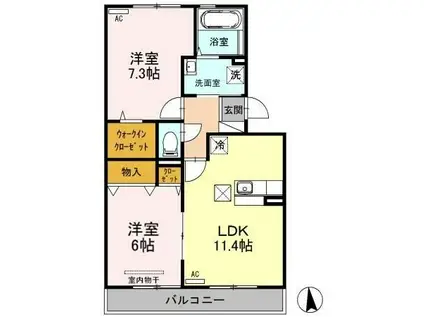 エクセルコート F(2LDK/1階)の間取り写真