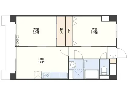 ラングザーム本原(2LDK/1階)の間取り写真