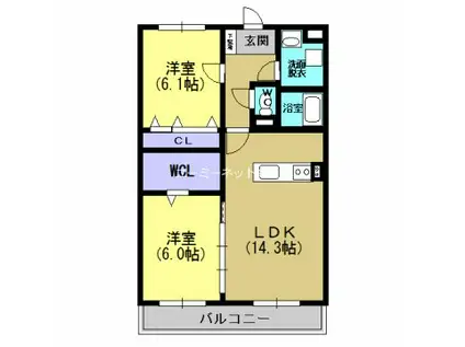 プランドール RI(2LDK/3階)の間取り写真