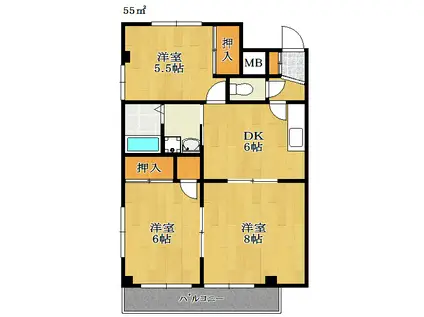 クレメゾン船橋第2(3DK/1階)の間取り写真