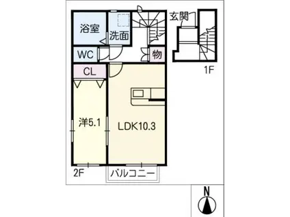 VILLAGE西口I(1LDK/2階)の間取り写真
