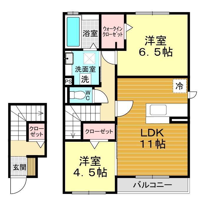 クオーレ B棟(2LDK/2階)の間取り写真