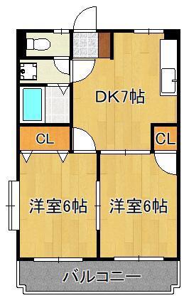 シャトレ若葉(2DK/3階)の間取り写真