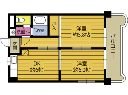ヴァローレ賀来(2DK/5階)の間取り写真